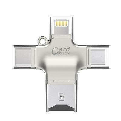 11.6g Mini Size Ligntweith Four in One Usb with 8Pin + Micro 5 Pin + Type-C + USB Card Reader Adapter Data Transfer