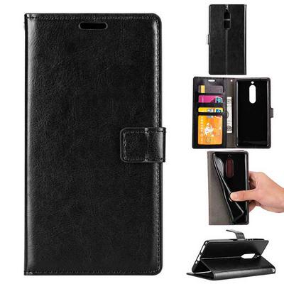 Oil Edge Crazy Horse Pattern Side Flip PU Leather + Soft TPU Picture Frame with Card Slots and Stand Wallet Phone Case for Nokia 8 - Black