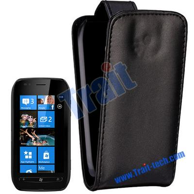 Black Smooth Magnetic Top Flip Leather Case For Nokia Lumia 710