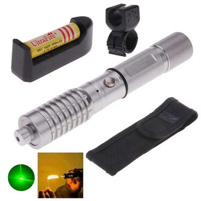 LT - 5mw 532nm Visible Adjustable Beam Green Laser Pen Flashlight with Battery - Sliver