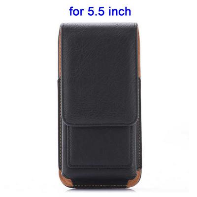 Card Holder Vertical Flip Waist Hanged Pouch PU Leather Case for Universal 5.5 Inch Mobile Phones - Black