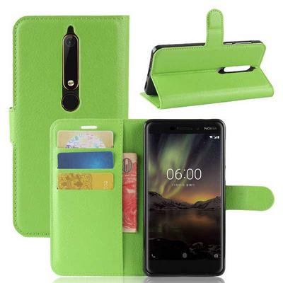 Litchi Pattern Wallet Stand Card Holder Slots PU Leather + TPU Protective Cover Case for Nokia 6 2018 - Green