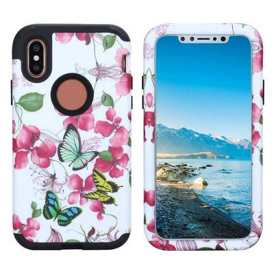Butterfly Flower Pattern 3 in 1 Detachable Hard PC + Soft TPU Back Cover Case for iPhone X - Black