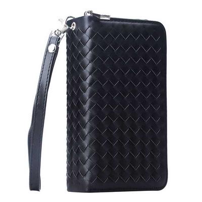 Multi-function Detachable 2 in 1 Woven Pattern Card Slot Zipper Wallet Case for Samsung Galaxy Note 4 N910 - Black