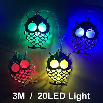 3M 20LED Solar Power Battery String Owl Lights LED Lamps for Christmas Home Bedroom Decoration Wedding - Colorful