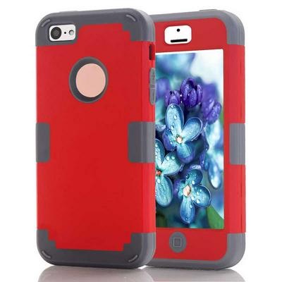 3 in 1 Detachable Dual-color Shockproof Hybrid Combo Silicone+ PC Hard Case for iPhone 5C - Red+ Grey