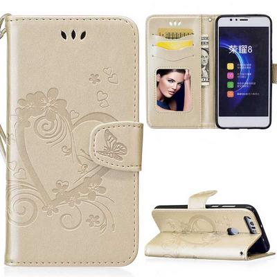 Picture Frame Wrist Strap Wallet Style Card Holder Magnetic Buckle TPU + PU Leather Case for Huawei Honor 8 - Gold
