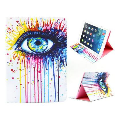 New Design Pattern Flip Stand with Card Slots TPU+PU Leather Case for iPad Air (Colorized Oil Painting Eye )