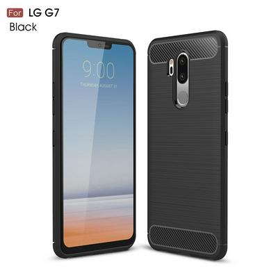 Carbon Fiber Pattern Brushed Metal Soft TPU Back Cover Case for LG G7 - Black