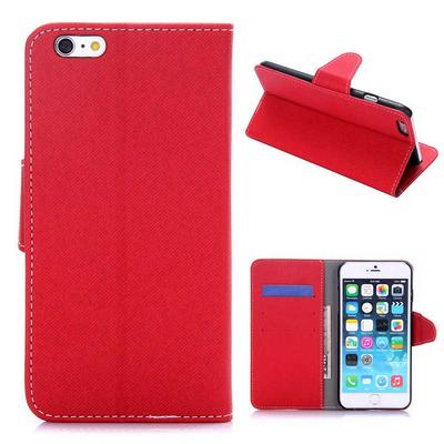 Cloth Texture Wallet Style Card Slots Stand Magnetic Flip PU Leather + PC Back Cover Case for iPhone 6 Plus / 6S Plus - Red