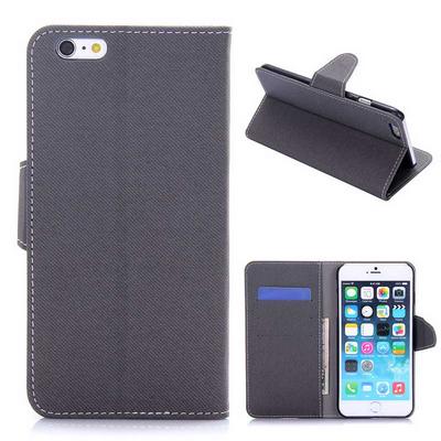 Cloth Texture Wallet Style Card Slots Stand Magnetic Flip PU Leather + PC Back Cover Case for iPhone 6 Plus / 6S Plus - Grey