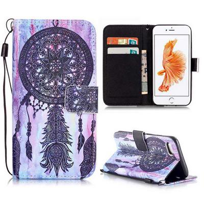 Colored Painting Card Holder Wrist Strap TPU+ PU Leather Case for iPhone 7 - Black Dream Catcher