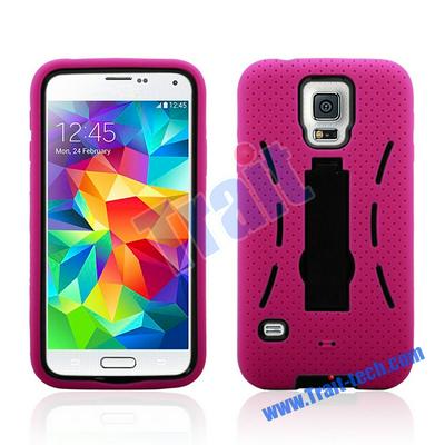 Robot Design Detachable Silicone+PC Hard Case with a Holder Stand for Samsung Galaxy S5 i9600(Rose+Black)