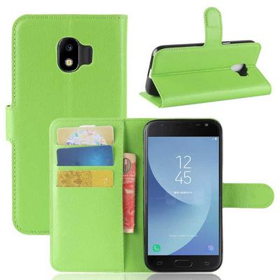 Lichee Pattern Solid Color Side Flip PU Leather + Soft TPU Card Slots with Stand and Magnetic Buckle Wallet Case for Samsung Galaxy J2 Pro (2018) / J2 (2018) - Green