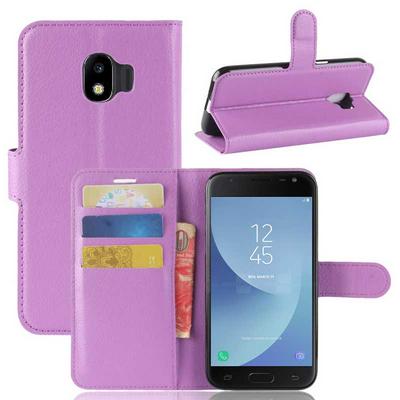 Lichee Pattern Solid Color Side Flip PU Leather + Soft TPU Card Slots with Stand and Magnetic Buckle Wallet Case for Samsung Galaxy J2 Pro (2018) / J2 (2018) - Purple