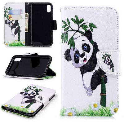 Painted Side Flip Shockproof PU Leather + Soft TPU Magnetic Buckle with Card Slots and Stand Wallet Protective Case for iPhone XR 6.1 - Panda
