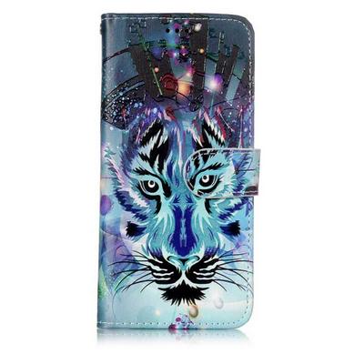 Bright Oil Smooth Surface Colored Painting PU Leather + Soft TPU Card Holder with Stand Support Wallet and Magnetic Buckle Case for Samsung Galaxy S9 - Tiger