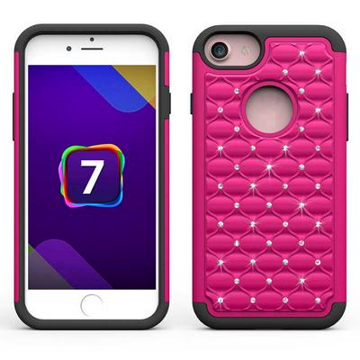 Detachable 2 in 1 Shiny Diamond Silicone + PC Back Case for iPhone 7 - Rose Red + Black