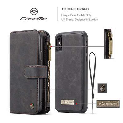 CaseMe 007 Sries Card Holder Wallet Style Picture Frame with Stand and Magnetic Flip Detachable PU Leather + PC Cover Case for iPhone Xs Max 6.5 - Black