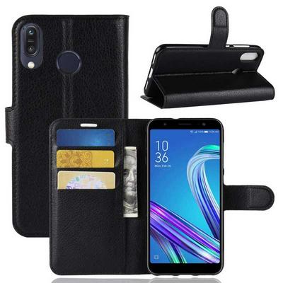 Litchi Pattern Wallet Stand Card Holder Slots PU Leather + TPU Protective Cover Case for Asus Zenfone Max (M1) ZB555KL - Black