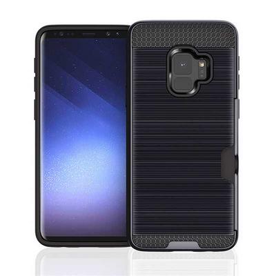 Brushed Metal 2 in 1 Detachable with Card Holder Hard PC + Soft TPU Hybrid Back Cover Case for Samsung Galaxy S9 - Black