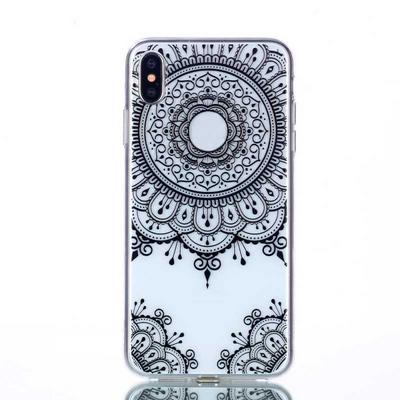 Colored Painting Transparent Soft TPU Back Cover Case for iPhone Xs Max 6.5 - Black Mandala