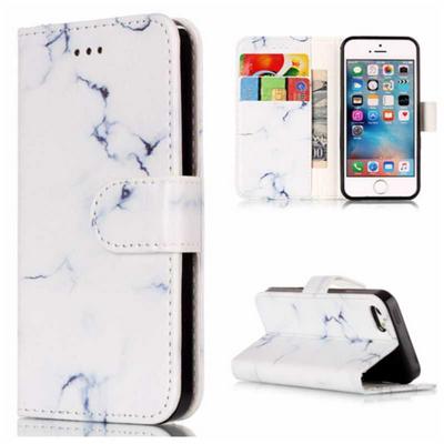 Wallet Style PU Leather + Soft TPU Card Holder with Stand and Magnetic Buckle Case for iPhone SE / 5 / 5S - White Pattern