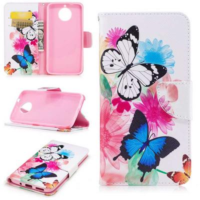 Color Painting Wallet Style PU Leather + Soft TPU Card Holder with Stand and Magnetic Buckle Case for Motorola Moto G6 Plus - Butterflies