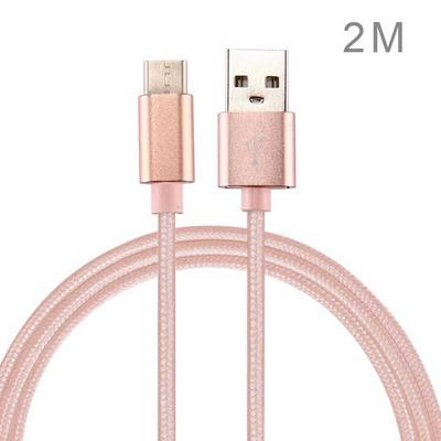 2m Braided Nylon Fabric USB Type-C Charge & Data Transfer Cable Line for Devices with Type-C Interface - Rose Gold