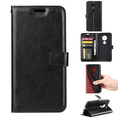Oil Side Crazy Horse Pattern Side Flip Anti-Scratch PU Leather + Soft TPU Card Slots with Picture Frame Stand and Magnetic Buckle Wallet Case for Motorola Moto G6 Play - Black 