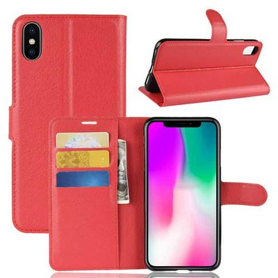 Litchi Pattern Wallet Stand Card Holder Slots PU Leather + TPU Protective Cover Case for iPhone XR 6.1 - Red