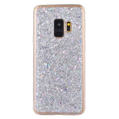 Sequin Dripping Glue Glitter Powder Anti-Drop Soft TPU Back Cover Case for Samsung Galaxy S9 - Silver