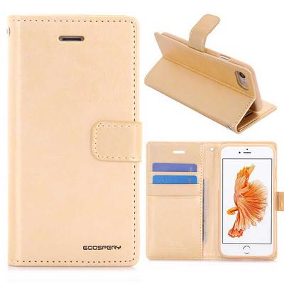 Mercury Blue Moon Series Wallet Style Flip Card Slot Stand TPU+ PU Leather Case for iPhone 7/8 - Gold