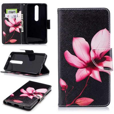 Colored Painting Card Holder Slots Wallet Style with Magnetic Buckle PU Leather + Soft TPU Case for Nokia 6 2018 - Lotus