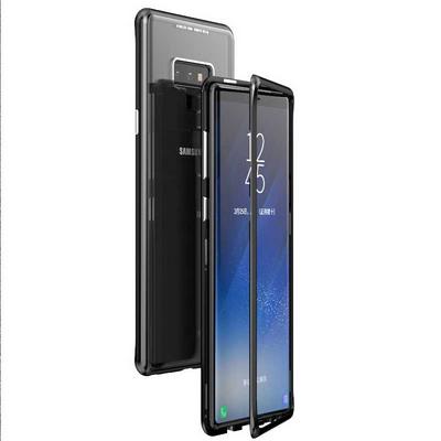 360 Degree Full Coverage Magnetic Adsorption Metal Frame + Transparent Tempered Glass Back Hybrid Back Cover Protective Case for Samsung Galaxy Note 9 - Black