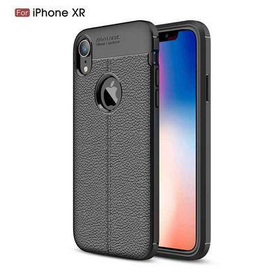 Litchi Pattern Solid Color Shockproof Anti-Scratch Soft TPU Back Cover Protective Case for iPhone XR 6.1 - Black