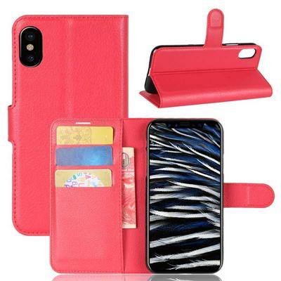 Litchi Pattern Side Flip PU Leather + Soft TPU Card Slots with Stand and Magnetic Buckle Case for iPhone X - Red