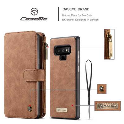 CaseMe 007 Sries Card Holder Wallet Style Picture Frame with Stand and Magnetic Flip Detachable PU Leather + PC Cover Case for Samsung Galaxy Note 9 - Brown