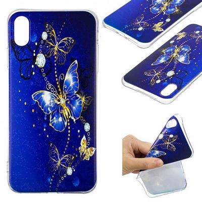 Painted High Transparent Anti-Scratch Soft TPU Back Cover Protective Case for iPhone Xs Max 6.5 - Blue Butterflies