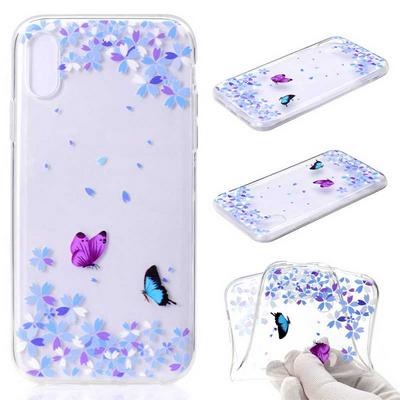 Painted Ultra Slim Transparent Anti-Scratch Soft TPU Back Cover Protective Case for iPhone Xs Max 6.5 - Flowers Butterflies