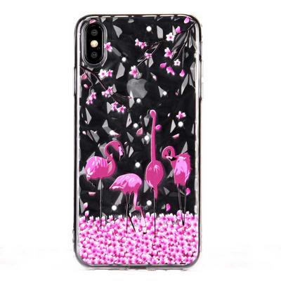 Color Painting Diamond Pattern Shockproof Soft Transparent TPU Back Cover Protective Case for iPhone X / XS - Flamingo