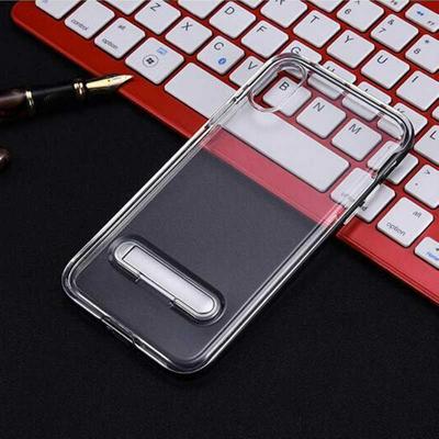 Bumblebee Double Layer Transparent Soft TPU + Hard PC Bumper Frame Hybrid with Kickstand Back Cover Protective Case for iPhone Xs Max 6.5 - Black