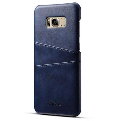 Suteni Calf Pattern with Two Card Slots Leather Coated Hard PC Back Cover Protective Phone Case for Samsung Galaxy S8 / G9500 - Navy Blue