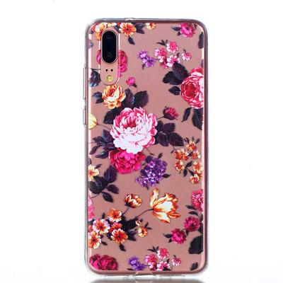 Colored Painting Transparent TPU Black Cover Case for Huawei P20 - Rose