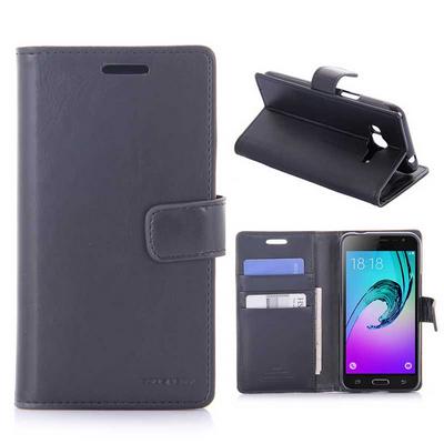 Mercury Goospery Blue Moon Dairy Series Wallet Card Holder Slot TPU + PU Leather Cover Case for Samsung Galaxy J3 (2016) - Black