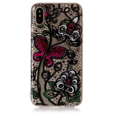 Colored Painting Transparent Soft TPU Back Cover Case for iPhone X / XS - Butterfly Red