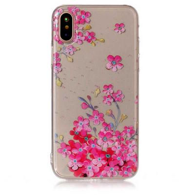 Colored Painting Transparent Soft TPU Back Cover Case for iPhone X / XS - Rose Red Flower