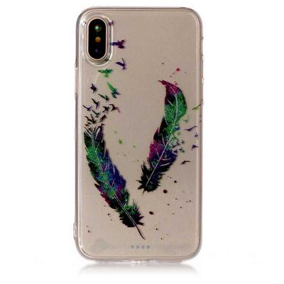 Colored Painting Transparent Soft TPU Back Cover Case for iPhone X / XS - Feather