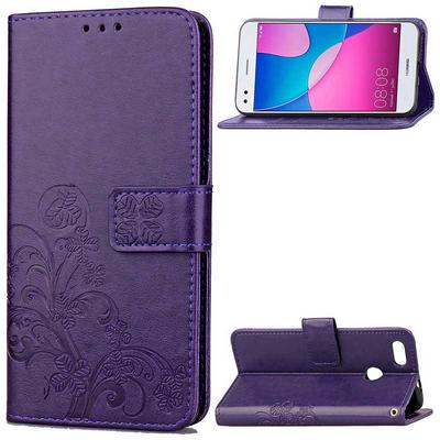 Lucky Clover Anti-Dirty PU Leather + Soft TPU Wrist Strap with Card Slots and Stand Wallet Protective Case for Huawei Ascend P9 Lite - Purple