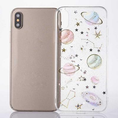 Colored Painting Bling Glitter Powder Transparent Soft TPU Back Cover Case for iPhone XR 6.1 - Planet Transparent